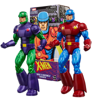 Two colorful Marvel Legends superhero figures posed in front of an X-Men themed package