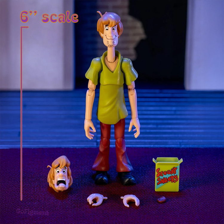 6-inch Jada Toys Shaggy Rogers action figure with interchangeable heads, hands, and Scooby Snack accessory