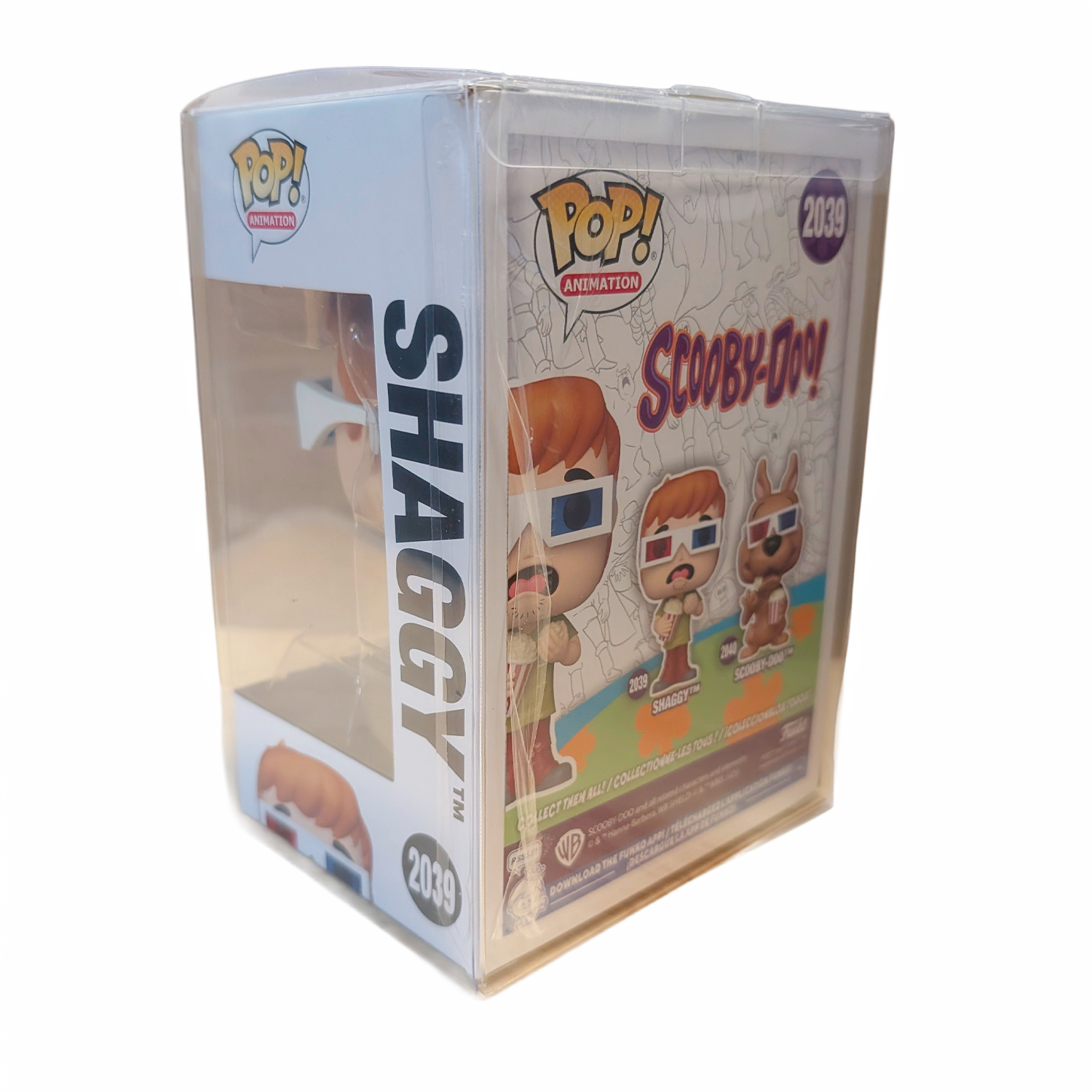 Funko Scooby-Doo Shaggy with Popcorn Pop! Vinyl Figure #2039 in protective clear plastic case packaging side view