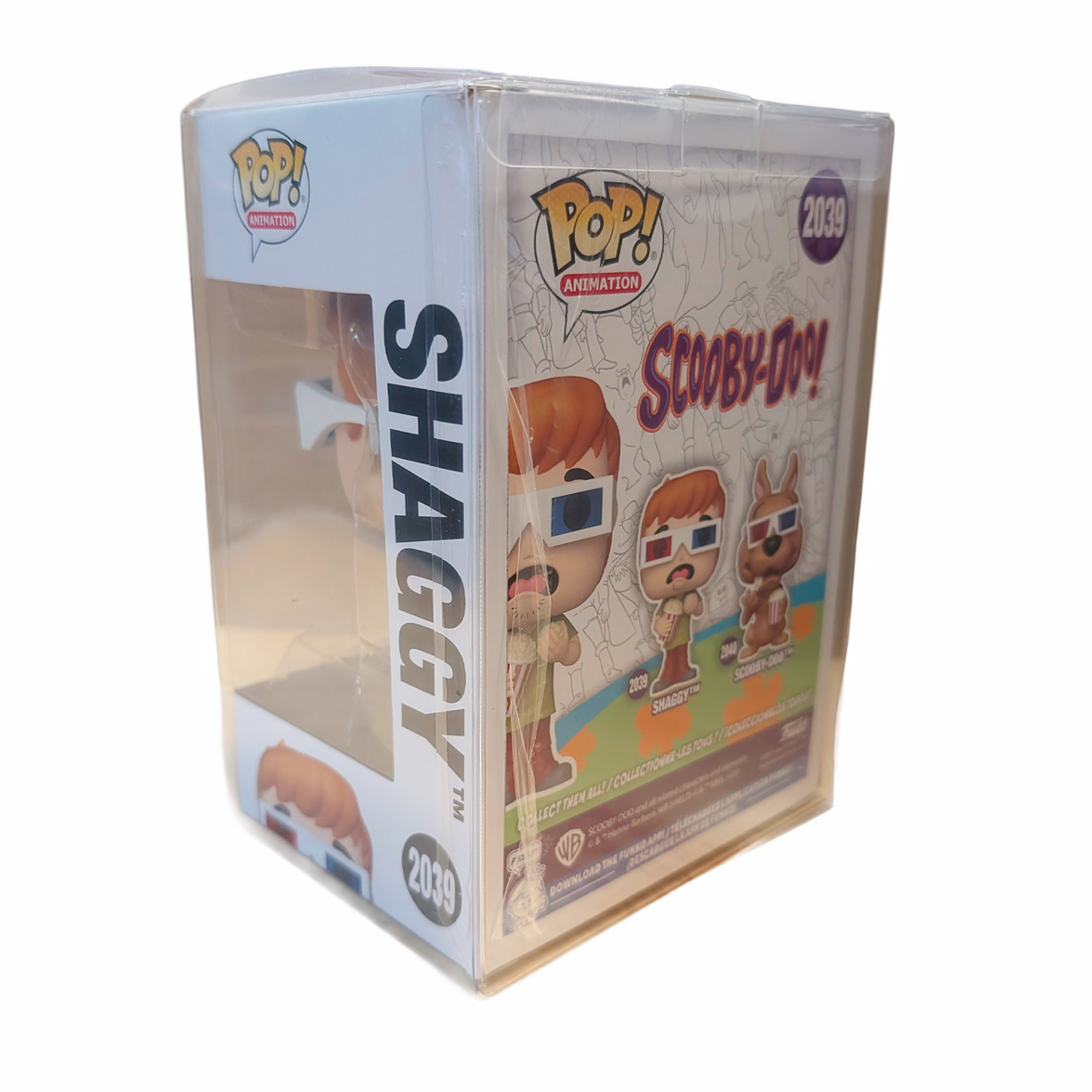 Funko Scooby-Doo Shaggy with Popcorn Pop! Vinyl Figure #2039 in protective clear plastic case packaging side view