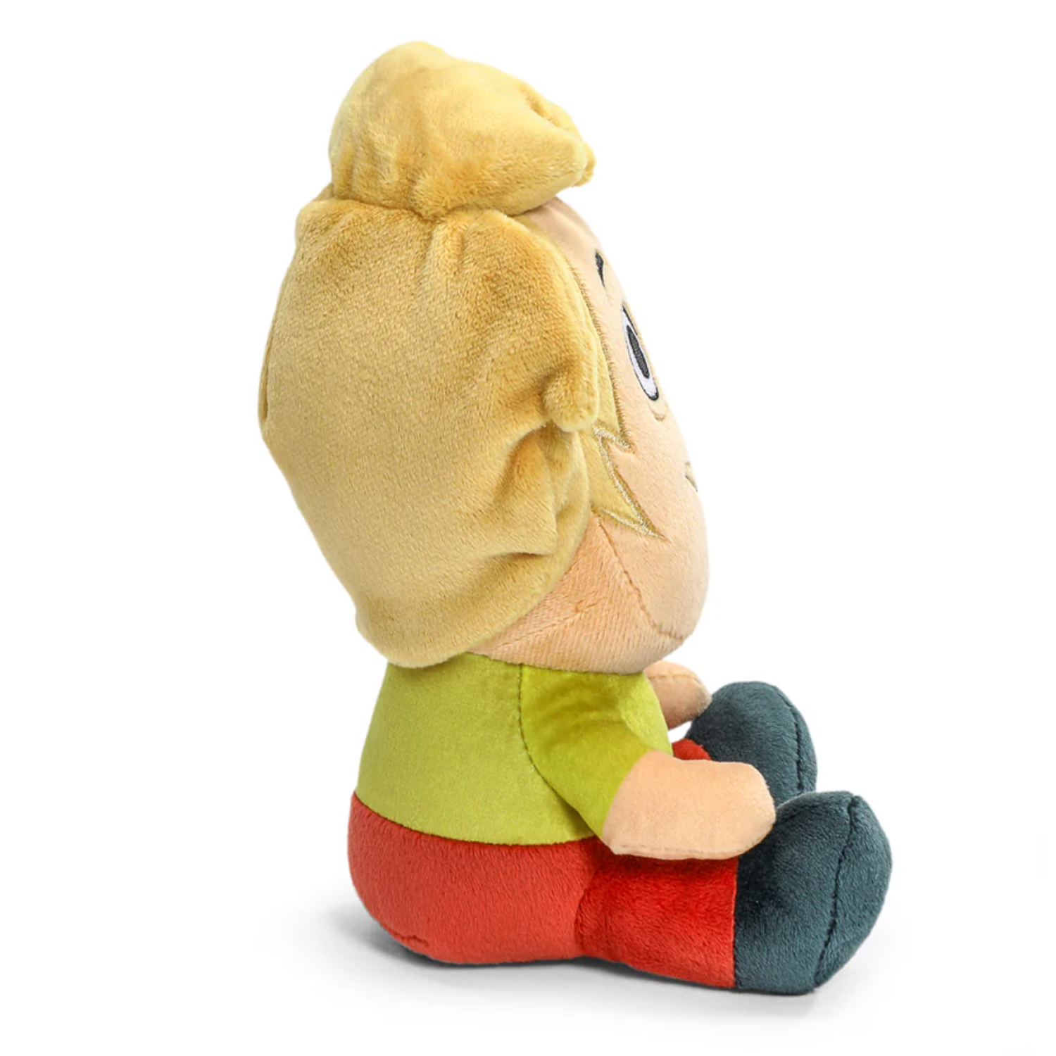 Scooby-Doo Shaggy 8-Inch Phunny Plush Figure - Perfect Companion for Mystery Solvers by Kidrobot sitting sideways with green shirt and red pants