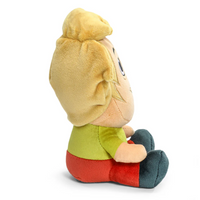 Scooby-Doo Shaggy 8-Inch Phunny Plush Figure - Perfect Companion for Mystery Solvers by Kidrobot sitting sideways with green shirt and red pants