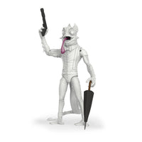 Sham WHITE 1:12 Scale 5" Human Chameleon Hybrid Action Figure by Altered Nation holding umbrella and pistol accessories