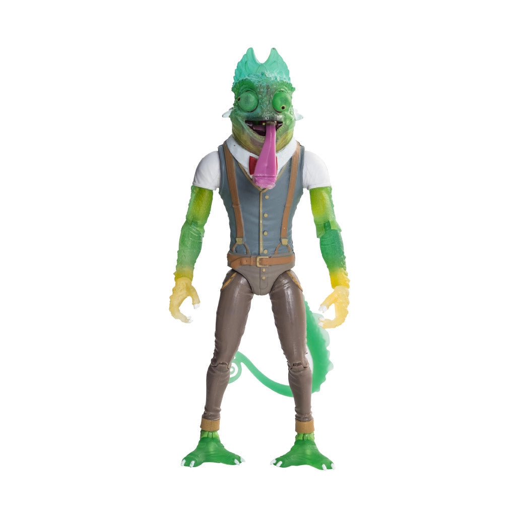 Sham 1:12 Scale 5" Human Chameleon Hybrid Action Figure by Altered Nation with slim vest, suspenders, and long tongue detail