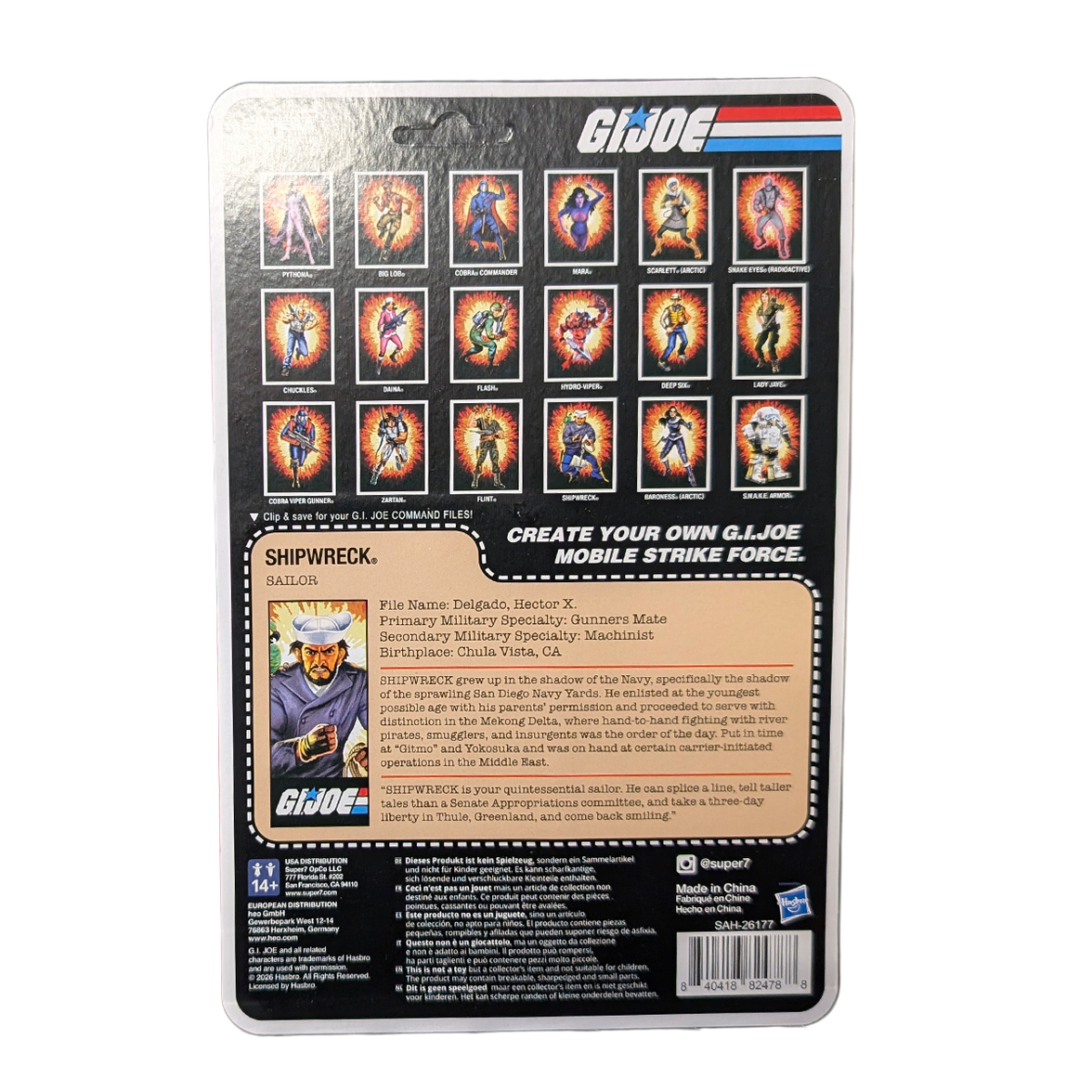 Shipwreck (Peacoat) G.I. Joe (Cartoon) 3 3/4-Inch ReAction+ Figure by Super7 3.75-inch back card