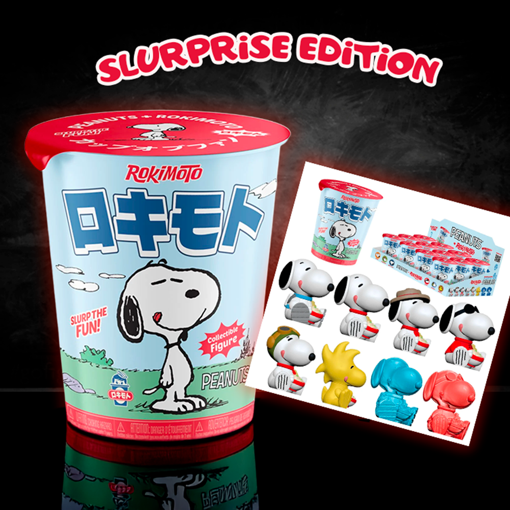 Go Figment Peanuts Rokimoto Wave 2 Slurprise Edition cup with Snoopy and Friends collectible vinyl figures display