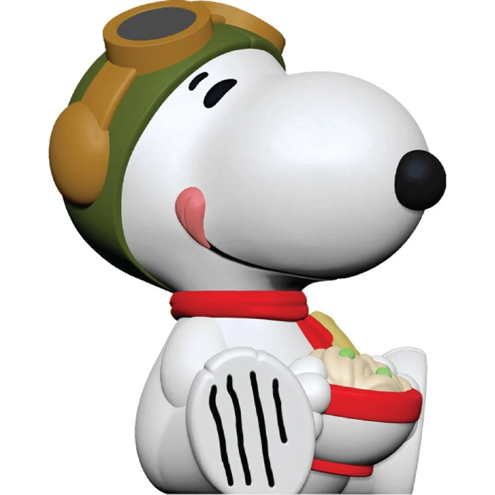 Peanuts Rokimoto Wave 2 Cup Snoopy vinyl figure by Go Figment wearing pilot helmet holding bowl of noodles