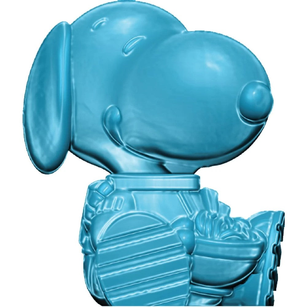 Blue monochrome Peanuts Rokimoto Wave 2 vinyl figure of Snoopy holding a bowl with Go Figment branding