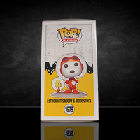Funko Pop vinyl figure of Astronaut Snoopy in spacesuit with Woodstock on yellow background box display