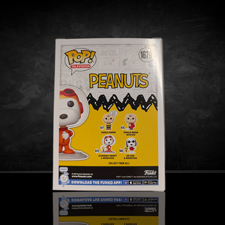 Funko Peanuts Astronaut Snoopy and Woodstock vinyl figure in window display box on black background