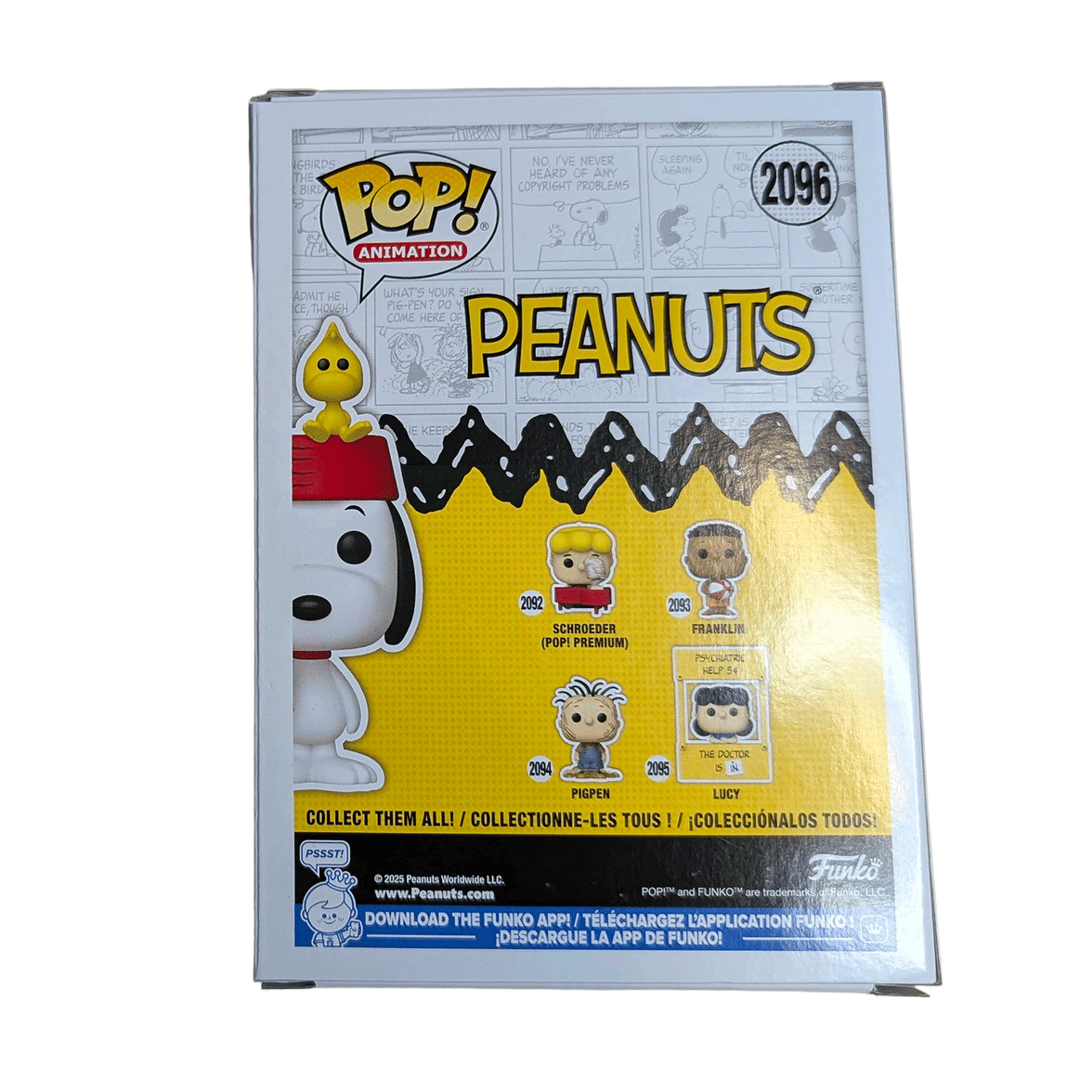 Funko Pop! Animation Peanuts Snoopy with Woodstock perched on red doghouse flocked vinyl figure in protector box