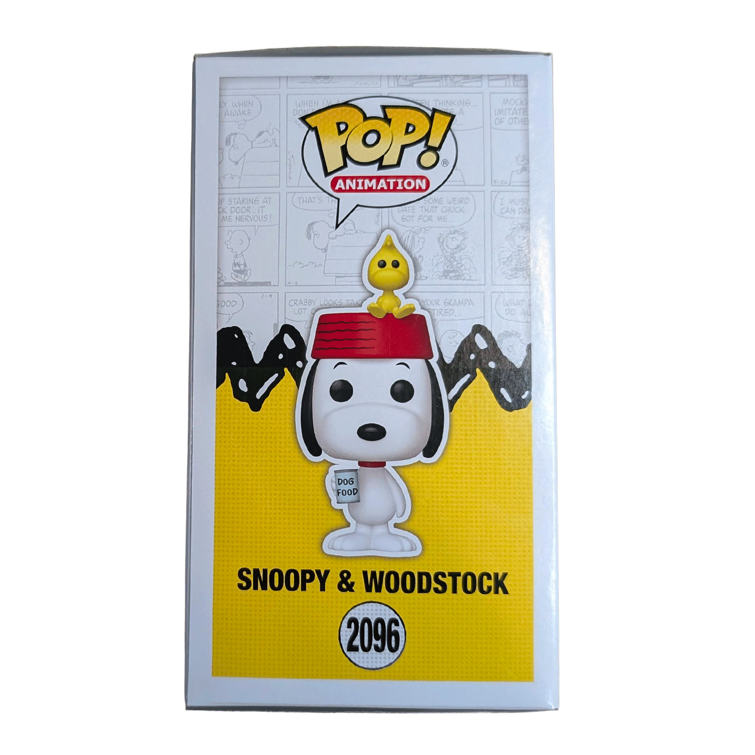 Funko Pop! Animation Snoopy with Woodstock on red doghouse vinyl figure in yellow box numbered 2096