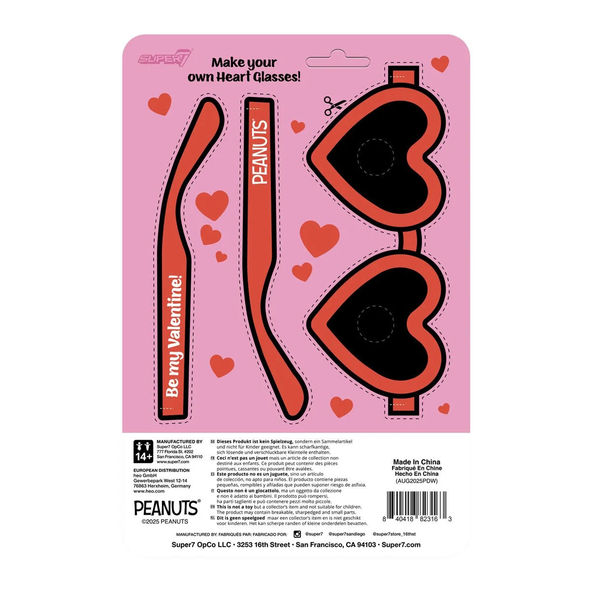 Snoopy Heart Eyes - ReAction Figures 3.75" from Charles M. Schulz's Peanuts by Super7 heart-shaped glasses kit on pink card