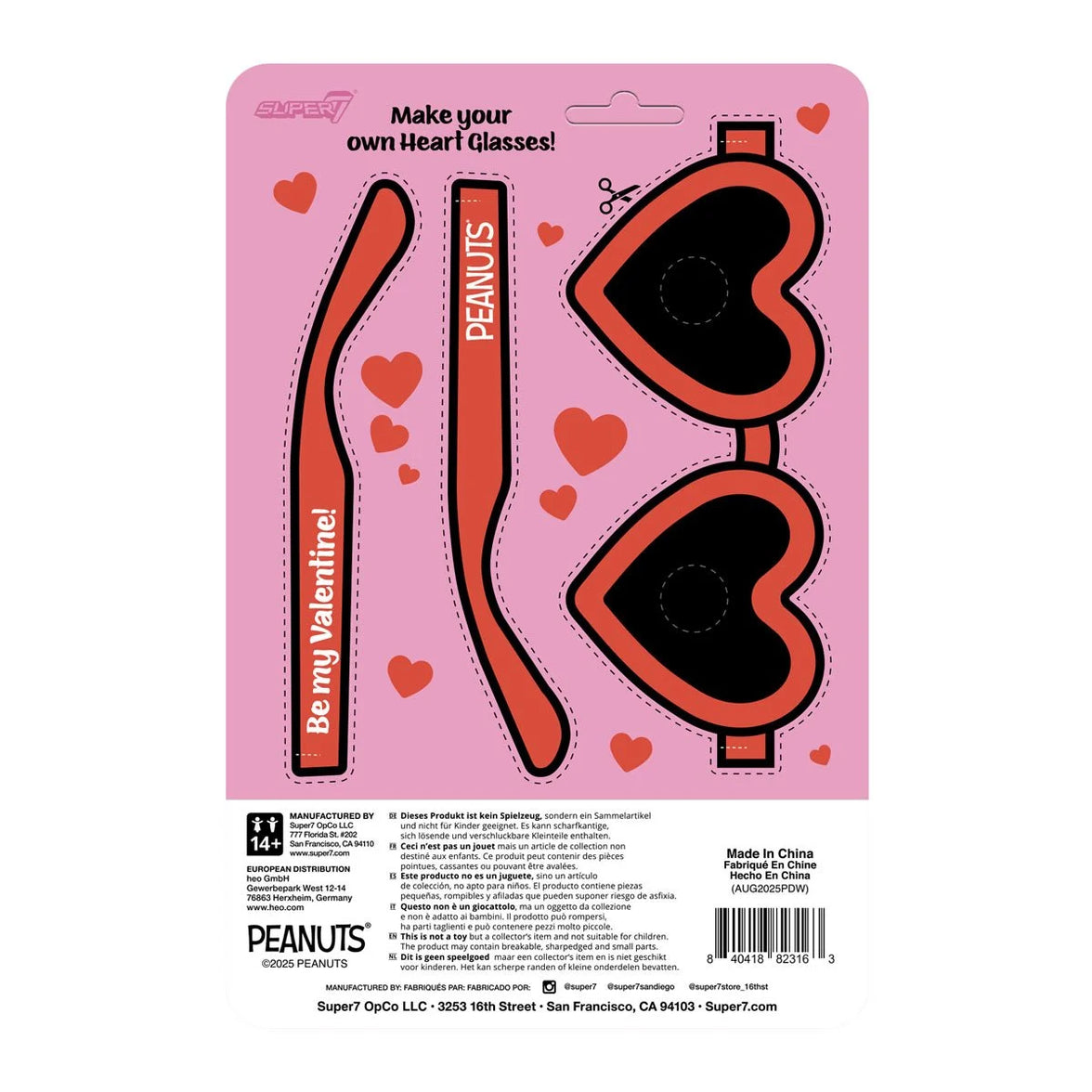 Snoopy Heart Eyes - ReAction Figures 3.75" from Charles M. Schulz's Peanuts by Super7 heart-shaped glasses kit on pink card
