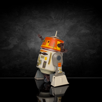 Chopper Droid Star Wars Action Figure 1:18 Scale LOOSE by Hasbro with detailed orange and white design on black background