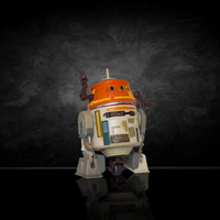 Chopper Droid Star Wars Action Figure 1:18 Scale LOOSE by Hasbro with orange and white detailed design on black background