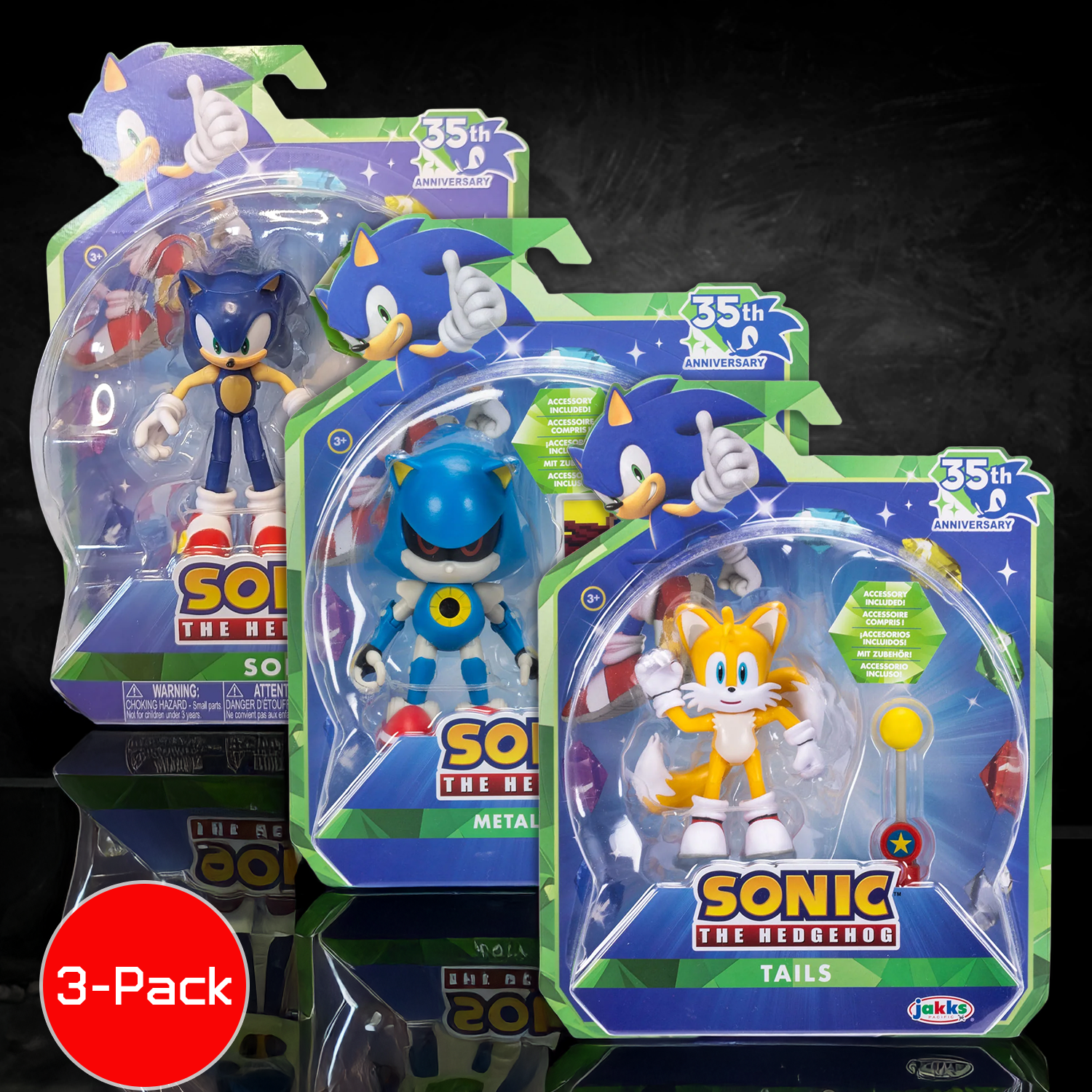Sonic the Hedgehog Collector's 35th Anniversary Edition Wave 23 Set of 3 Figures by Jakks Pacific with Sonic, Metal Sonic, and Tails