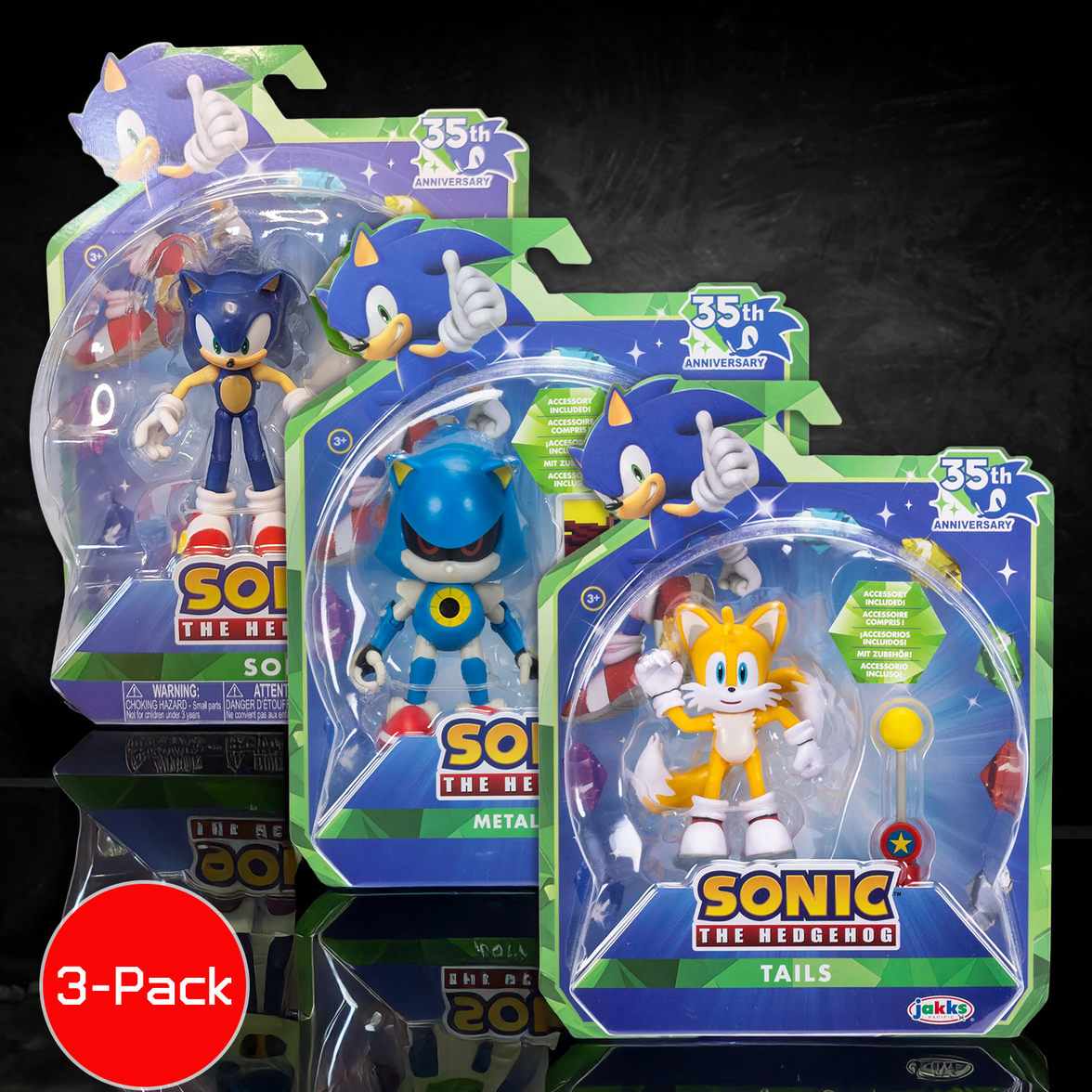 Sonic the Hedgehog Collector's 35th Anniversary Edition Wave 23 Set of 3 Figures by Jakks Pacific with Sonic, Metal Sonic, and Tails