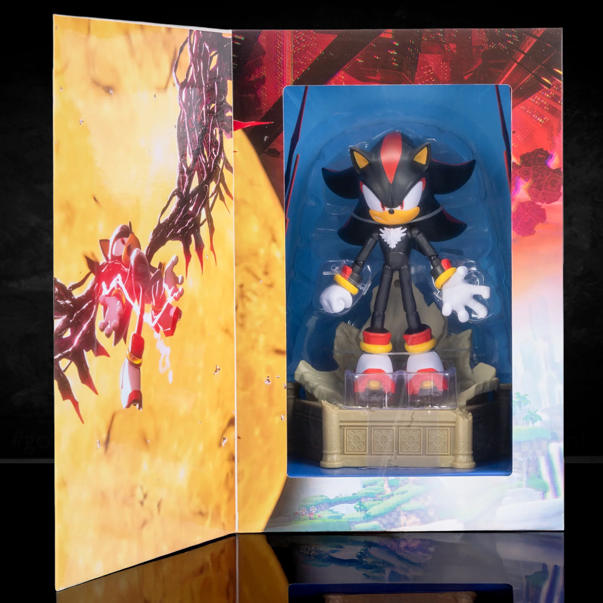 Shadow the Hedgehog Collector's Edition Action Figure – 6in Customizable & Highly Articulated by Jakks Pacific in open collectible box