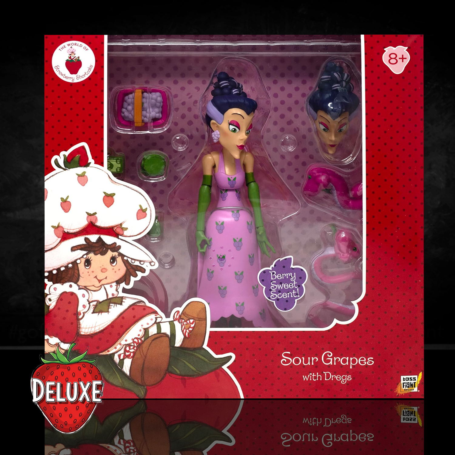 Boss Fight Studio Llc Sour Grapes deluxe Strawberry Shortcake villain figure with alternate head and pink swan accessories