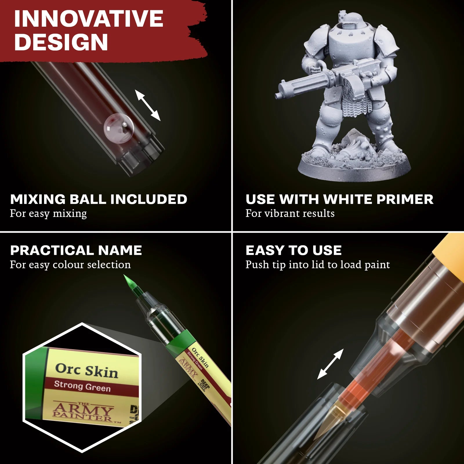 Orc Skin Army Painter Speedpaint Marker - One-Coat Miniature Paint SM1022P with mixing ball and detailed miniature soldier model painting guidance
