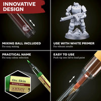 Orc Skin Army Painter Speedpaint Marker - One-Coat Miniature Paint SM1022P with mixing ball and detailed miniature soldier model painting guidance