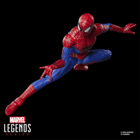 Hasbro Marvel Legends 6-inch Spider-Man No Way Home figure in dynamic web-slinging pose on black background
