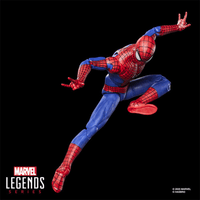 Hasbro Marvel Legends 6-inch Spider-Man No Way Home figure in dynamic crouching pose on black background