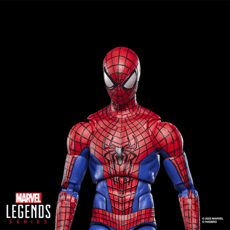 Hasbro Marvel Legends 6-inch Spider-Man No Way Home figure in detailed suit with stylized web pattern on black background