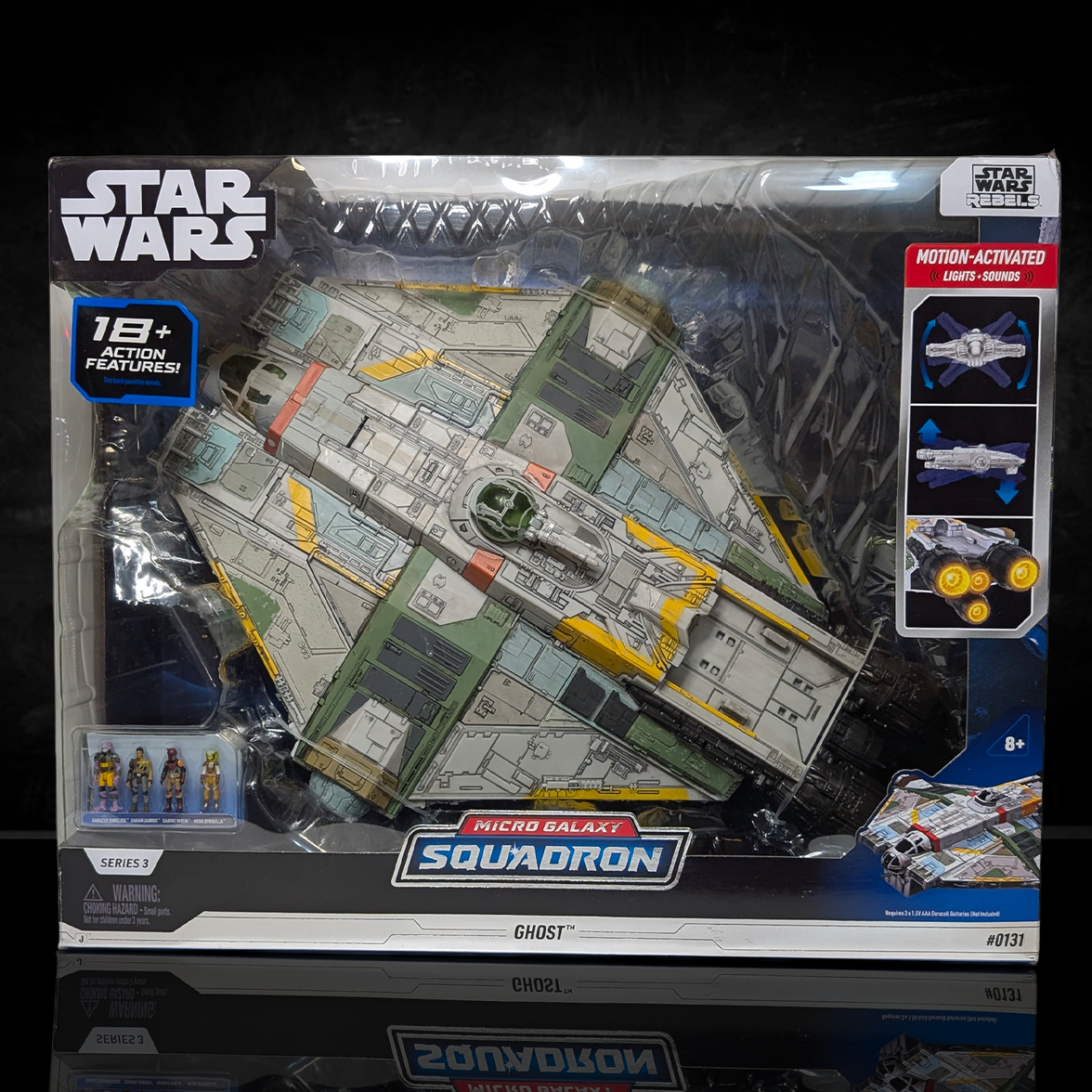 Star Wars Micro Galaxy Ghost 15" Vehicle Lights Sounds 4 Figures Rebels New by Disney in packaging display.