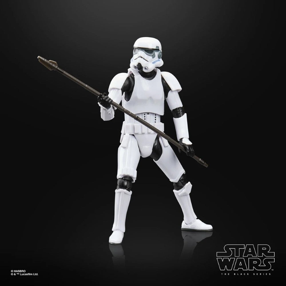 Star Wars The Black Series Droids Imperial Stormtrooper Action Figure (Creased Cardback) by Hasbro holding a staff weapon.