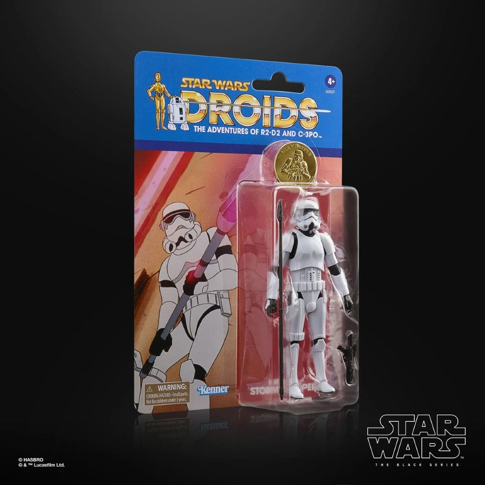 Star Wars The Black Series Droids Imperial Stormtrooper Action Figure (Creased Cardback) by Hasbro in original retro packaging.
