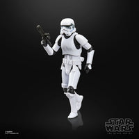 Star Wars The Black Series Droids Imperial Stormtrooper Action Figure (Creased Cardback) by Hasbro posed with blaster.