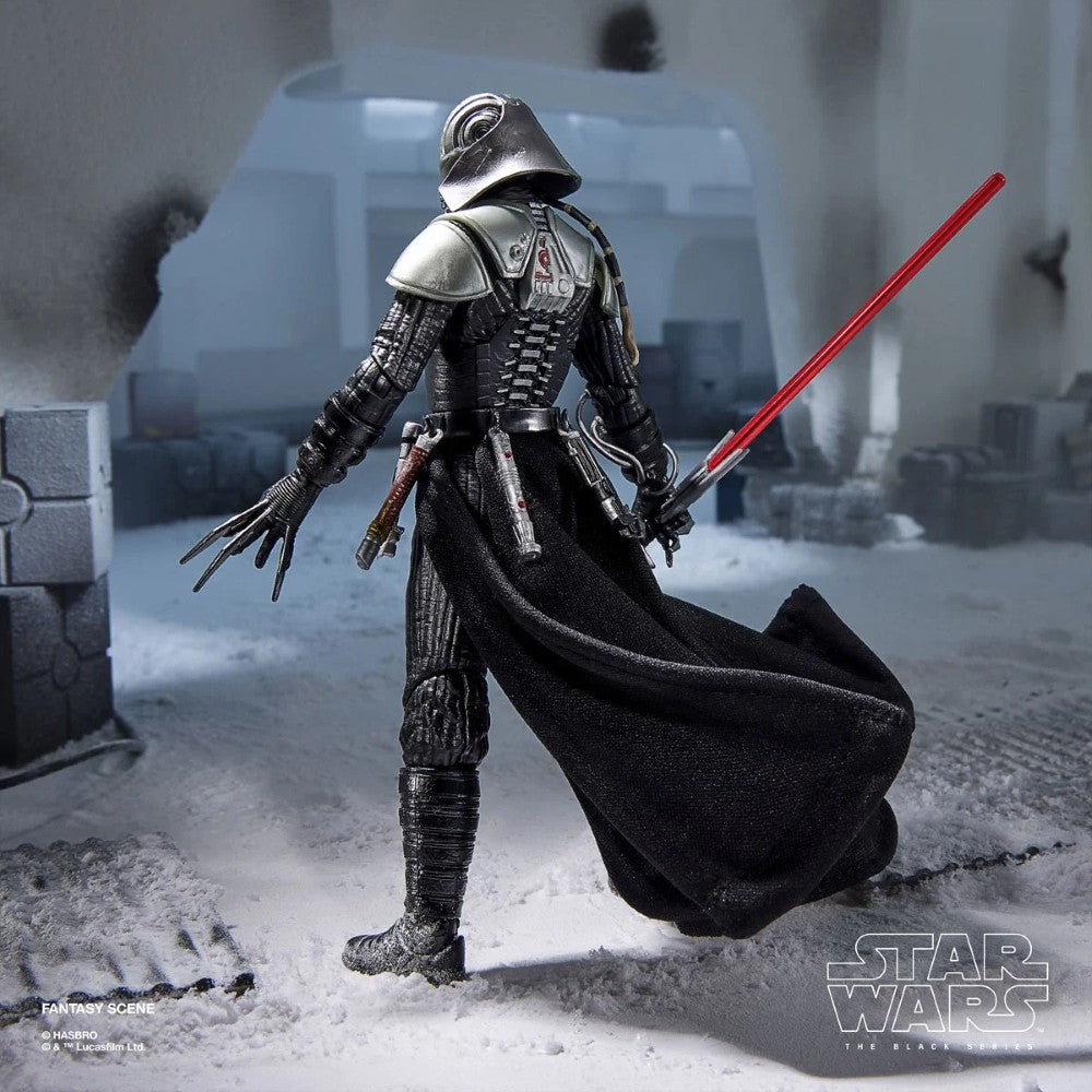 Lord Starkiller 1:12 Scale 6" Star Wars The Force Unleashed Action Figure by Hasbro posed with red lightsaber and cloak.