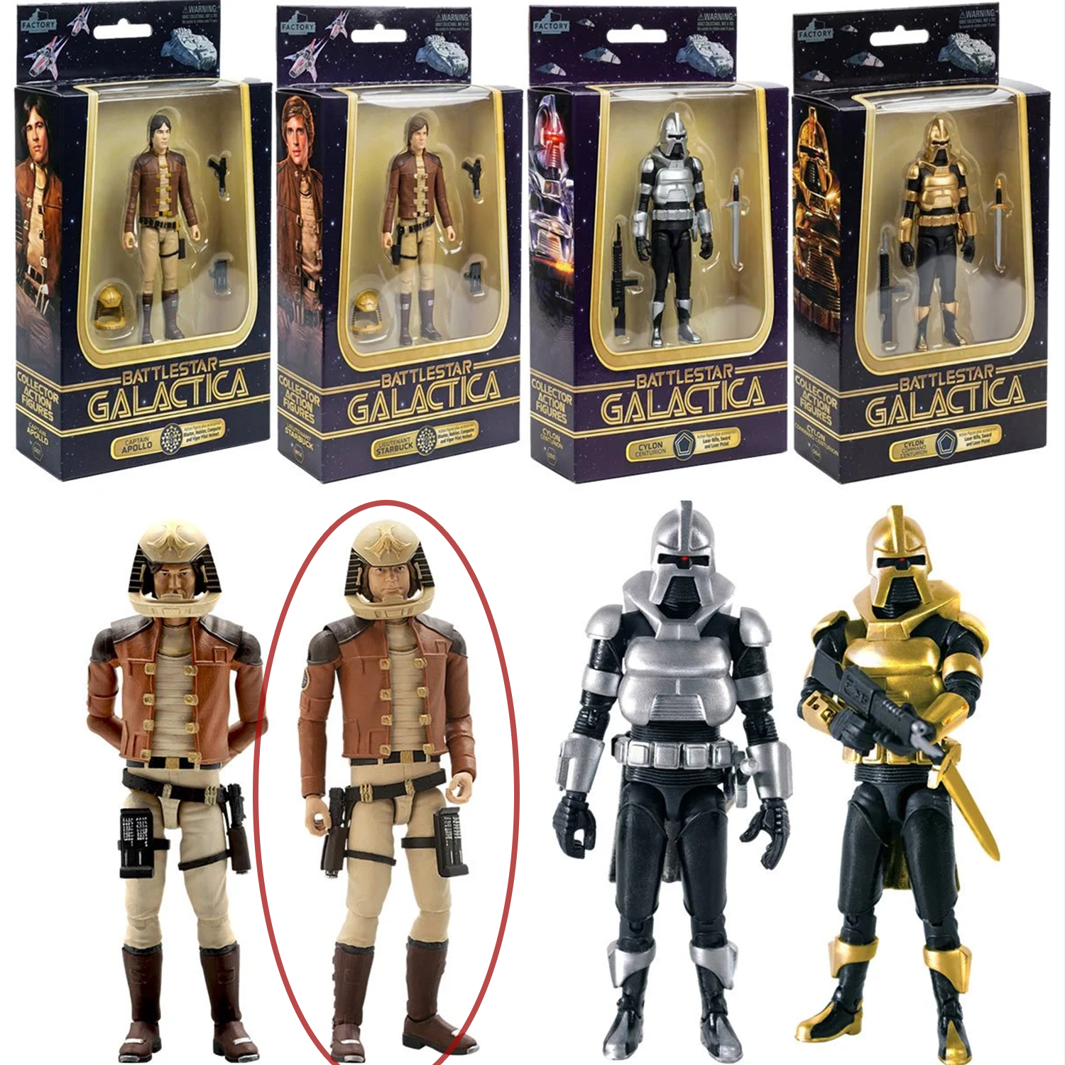 Lieutenant Starbuck Battlestar Galactica 1978 Premium 3.75" Scale action figure by Factory Entertainment in packaging and loose.