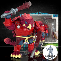 Staze Akiden Saurozoic Warriors action figure, a 1/12 scale Samurai Ankylosaur. The maroon-armored dinosaur warrior is shown in a Ronin-inspired outfit holding a large spiked club. 6-inch scale collectible by Boss Fight Studio.