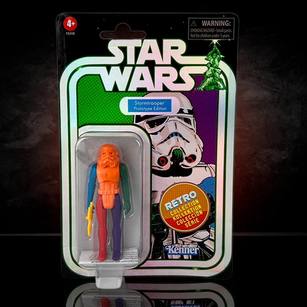 Go Figment Star Wars Retro Collection Prototype Stormtrooper action figure in multicolor packaging by Kenner