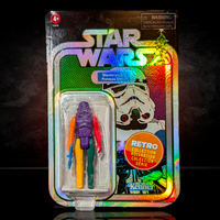 Go Figment Star Wars Retro Collection Prototype Edition Stormtrooper action figure with multicolor limbs in original holographic blister pack