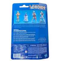 Star Wars The Black Series Droids Imperial Stormtrooper Action Figure (Creased Cardback) by Hasbro packaging back side with character images.