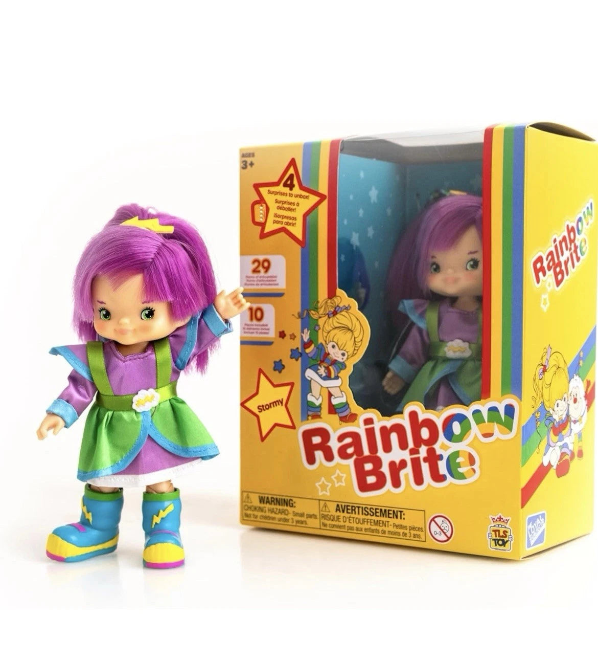 Stormy 5.5" Fashion Doll - Rainbow Brite Loyal Subjects with purple hair and colorful outfit beside packaging box