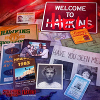 Stranger Things Hawkins Memories (Vecna's Curse Edition) Kit - Over 50 Pieces displayed with maps, photos, and badges by Doctor Collector