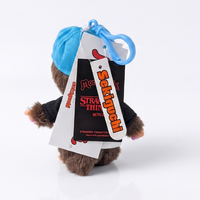 5.5" Monchhichi Keychain/Clip - Stranger Things Hellfire Club Baseball with Brown Eyes and Blue Clip by Sekiguchi