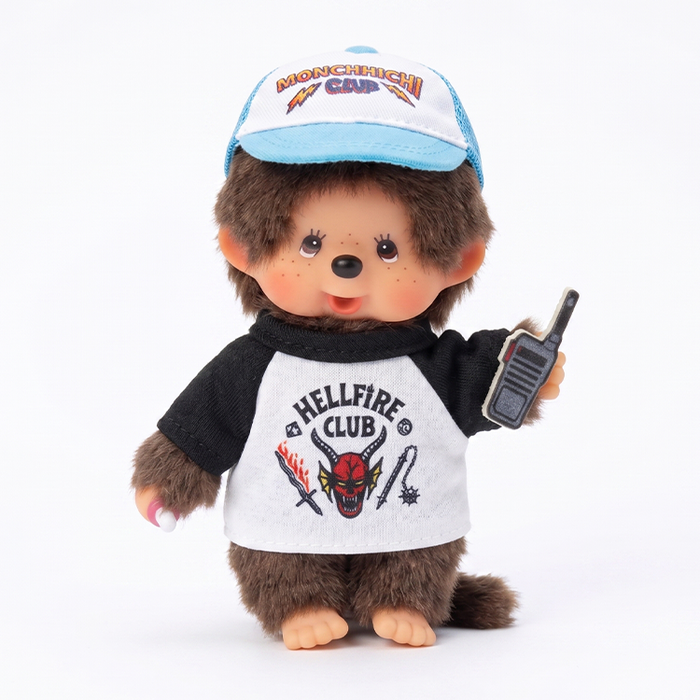 5.5" Monchhichi Keychain/Clip - Stranger Things Hellfire Club Baseball with Brown Eyes and Blue Clip Sekiguchi