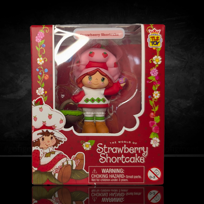 Strawberry Shortcake 2.5" Strawberry Shortcake with Egg and Basket Cheebee Figure by Loyal Subjects in red floral box packaging