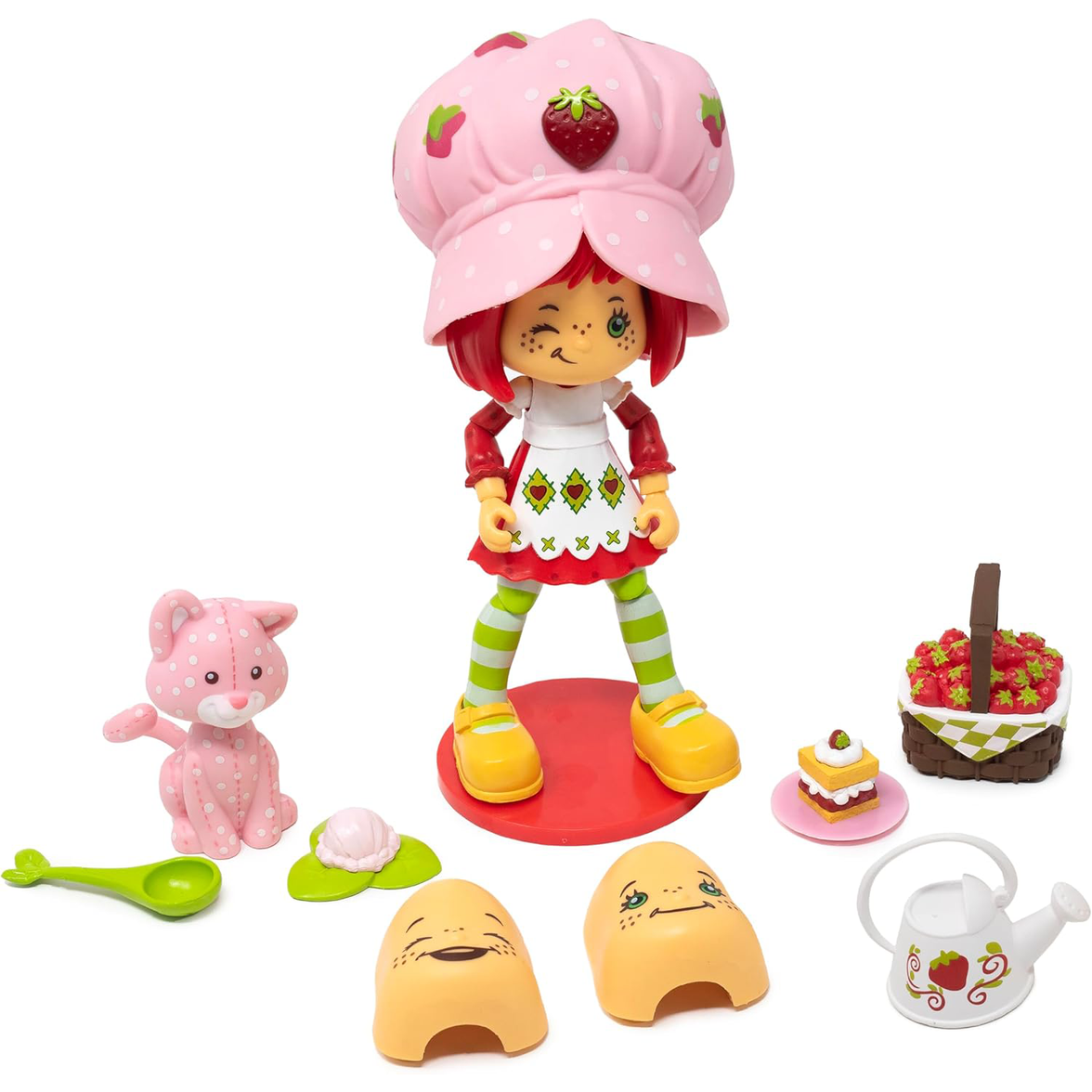 Boss Fight Studio Llc Strawberry Shortcake deluxe 1:12 figure with pink hat, striped leggings, yellow shoes, kitten, cake, and accessories