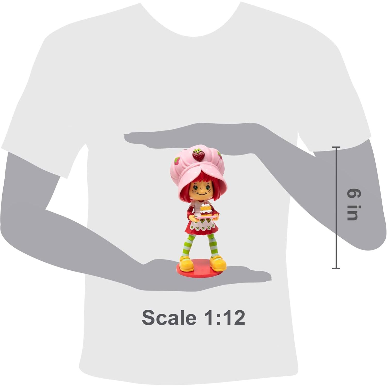 Boss Fight Studio Llc Strawberry Shortcake deluxe 1:12 scale figure with pink hat, striped tights, yellow shoes, and dessert accessory