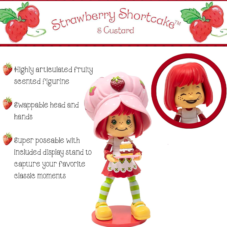 Boss Fight Studio Llc Strawberry Shortcake 1:12 scale figure with pink chef hat, red hair, striped green leggings, and display stand