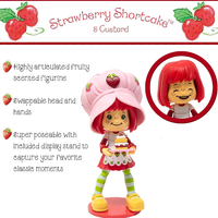 Boss Fight Studio Llc Strawberry Shortcake 1:12 scale figure with pink chef hat, red hair, striped green leggings, and display stand