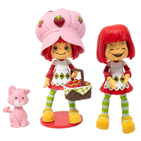 Boss Fight Studio Llc Strawberry Shortcake figure with large pink strawberry hat, green striped tights, yellow shoes, and pink spotted cat accessory