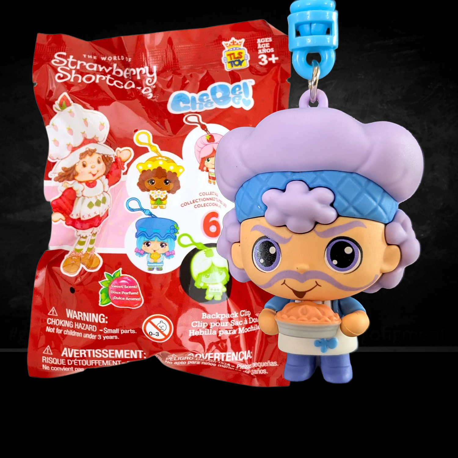 Strawberry Shortcake CheeBee U-PICK 2.5-Inch Keychain Blind Bag collectible toy by Loungefly featuring purple chef character new in box
